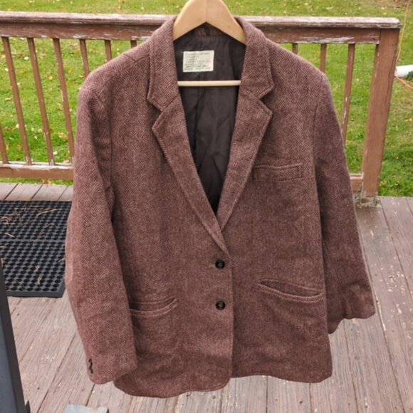 Brooks Brothers Sz 44 Herringbone Tweed Blazer Jacket Wool Academia Professor - Picture 1 of 6